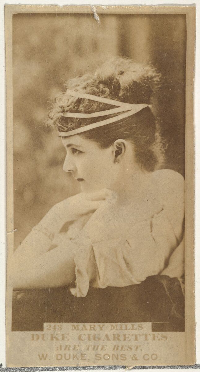 Card Number 243, Mary Mills, from the Actors and Actresses series (N145-7) issued by Duke Sons & Co. to promote Duke Cigarettes, Issued by W. Duke, Sons &amp; Co. (New York and Durham, N.C.), Albumen photograph 