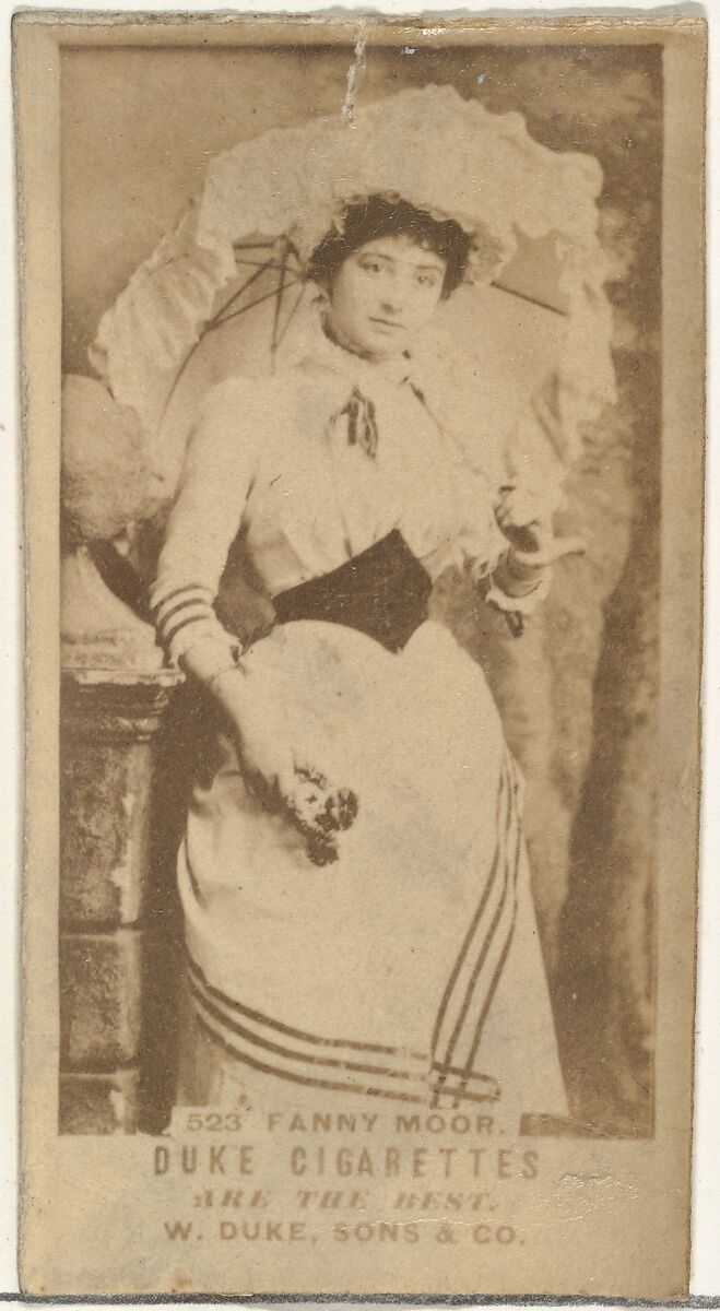 Card Number 523, Fanny Moor, from the Actors and Actresses series (N145-7) issued by Duke Sons & Co. to promote Duke Cigarettes, Issued by W. Duke, Sons &amp; Co. (New York and Durham, N.C.), Albumen photograph 