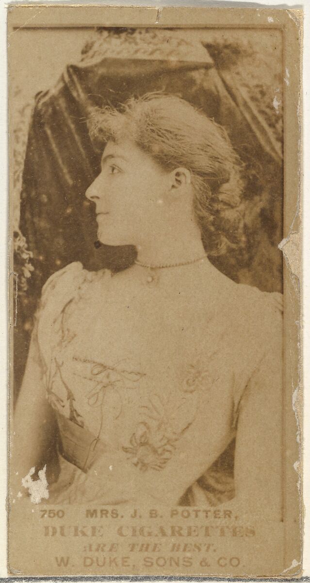 Card Number 750, Mrs. James Brown Potter, from the Actors and Actresses series (N145-7) issued by Duke Sons & Co. to promote Duke Cigarettes, Issued by W. Duke, Sons &amp; Co. (New York and Durham, N.C.), Albumen photograph