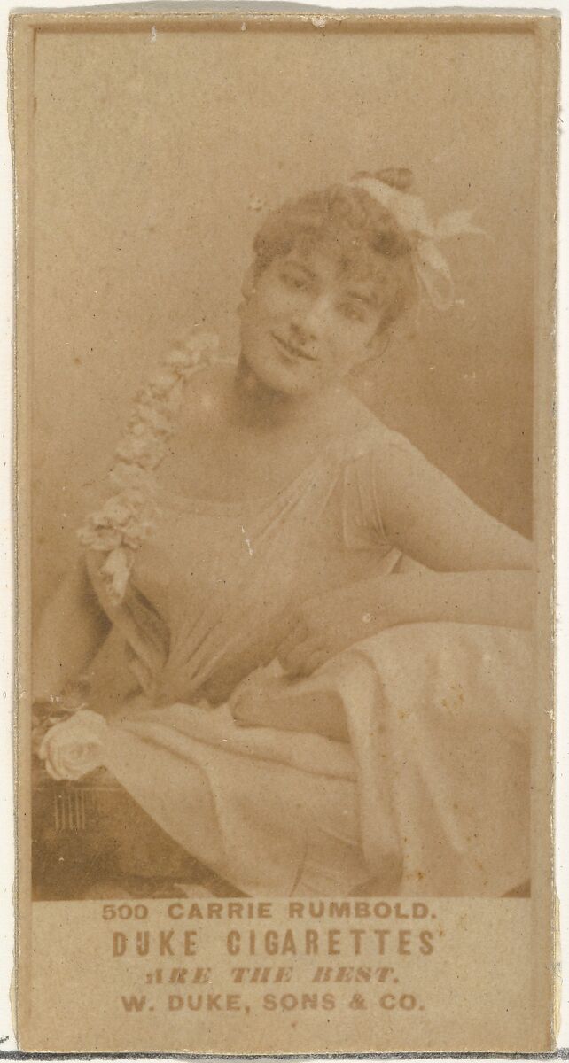 Card Number 500, Carrie Rumbold, from the Actors and Actresses series (N145-7) issued by Duke Sons & Co. to promote Duke Cigarettes, Issued by W. Duke, Sons &amp; Co. (New York and Durham, N.C.), Albumen photograph 
