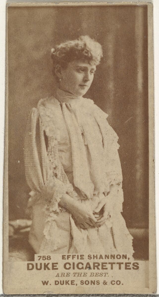 Card Number 758, Effie Shannon, from the Actors and Actresses series (N145-7) issued by Duke Sons & Co. to promote Duke Cigarettes, Issued by W. Duke, Sons &amp; Co. (New York and Durham, N.C.), Albumen photograph 
