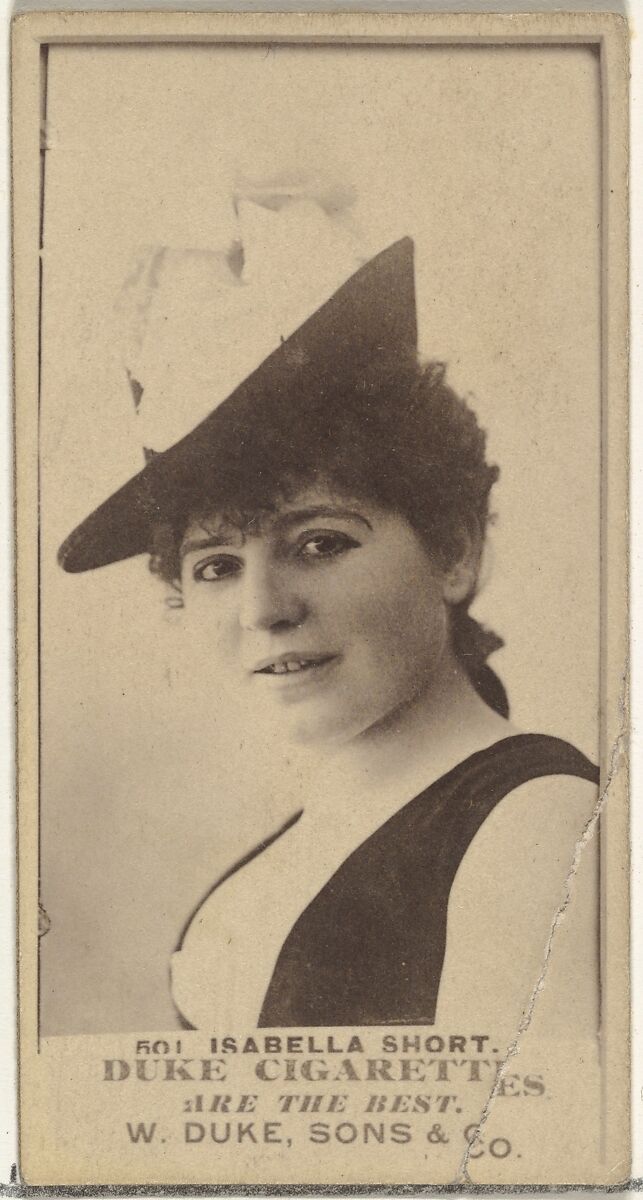 Card Number 501, Isabella Short, from the Actors and Actresses series (N145-7) issued by Duke Sons & Co. to promote Duke Cigarettes, Issued by W. Duke, Sons &amp; Co. (New York and Durham, N.C.), Albumen photograph 