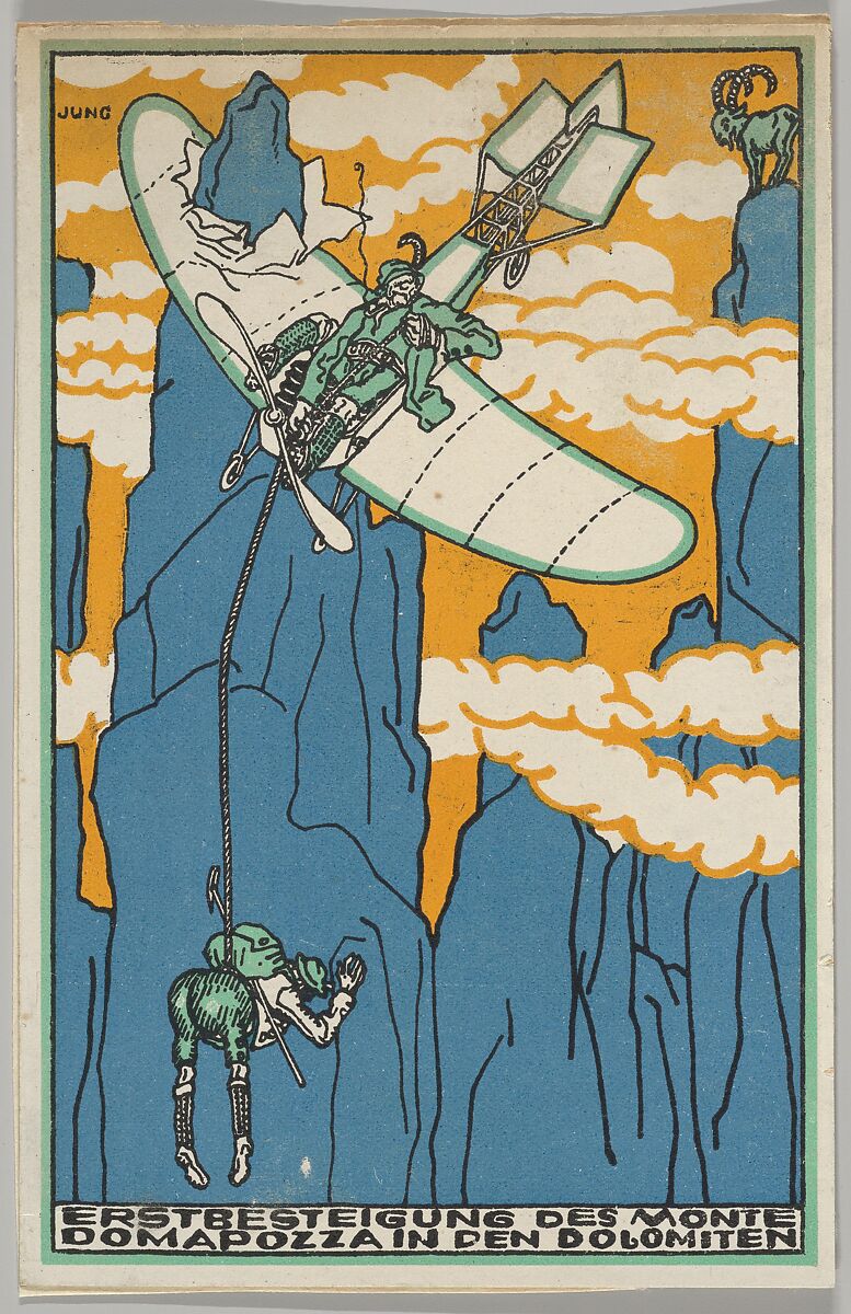 First Ascent of Monte Domapozza in the Dolomites (Erstbesteigung des Monte Domapozza in den Dolomiten), Moriz Jung (Austrian (born Czechoslovakia) Moravia 1885–1915 Manilowa (Carpathians)), Color lithograph 