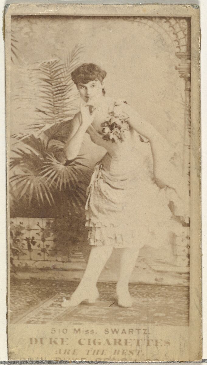 Card Number 510, Miss Schwartz, from the Actors and Actresses series (N145-7) issued by Duke Sons & Co. to promote Duke Cigarettes, Issued by W. Duke, Sons &amp; Co. (New York and Durham, N.C.), Albumen photograph 