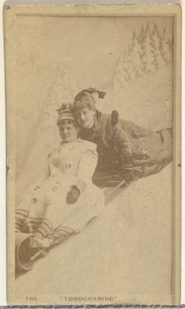 Card Number 165, Tobogganing, from the Actors and Actresses series (N145-7) issued by Duke Sons & Co. to promote Duke Cigarettes, Issued by W. Duke, Sons &amp; Co. (New York and Durham, N.C.), Albumen photograph 