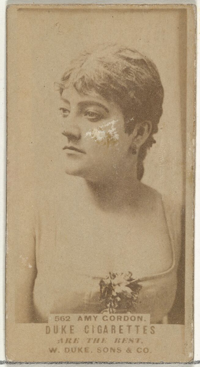 Card Number 562, Amy Gordon, from the Actors and Actresses series (N145-7) issued by Duke Sons & Co. to promote Duke Cigarettes, Issued by W. Duke, Sons &amp; Co. (New York and Durham, N.C.), Albumen photograph 