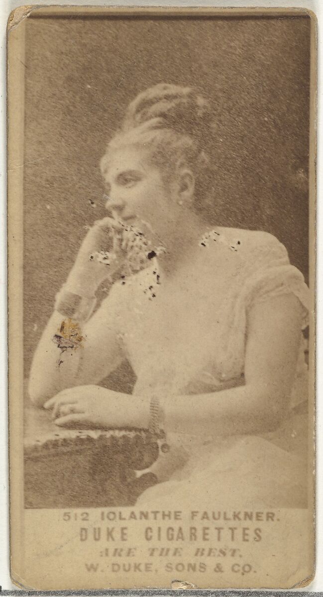 Card Number 512, Iolanthe Faulkner, from the Actors and Actresses series (N145-7) issued by Duke Sons & Co. to promote Duke Cigarettes, Issued by W. Duke, Sons &amp; Co. (New York and Durham, N.C.), Albumen photograph 