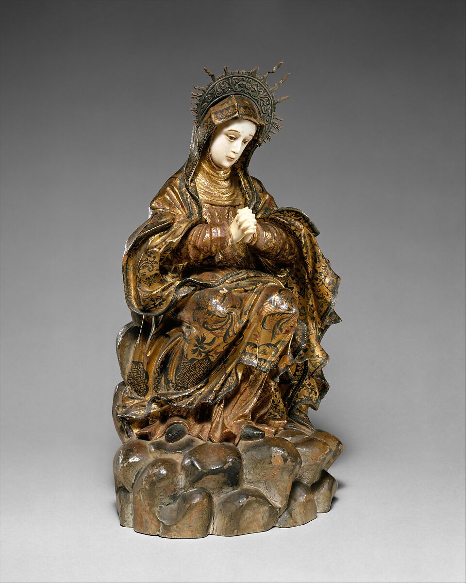 Mater Dolorosa (Mourning Virgin), Wood with pigments, gilding, ivory and silver, China