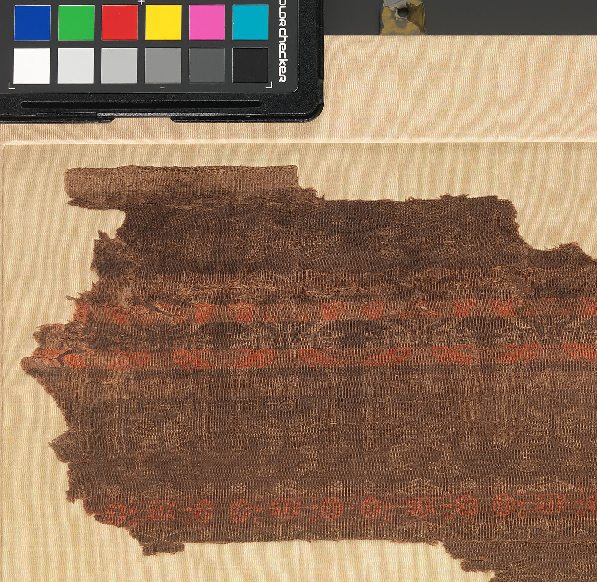 Textile with Stripes and Confronted Birds, Warp-faced compound plain weave silk, China