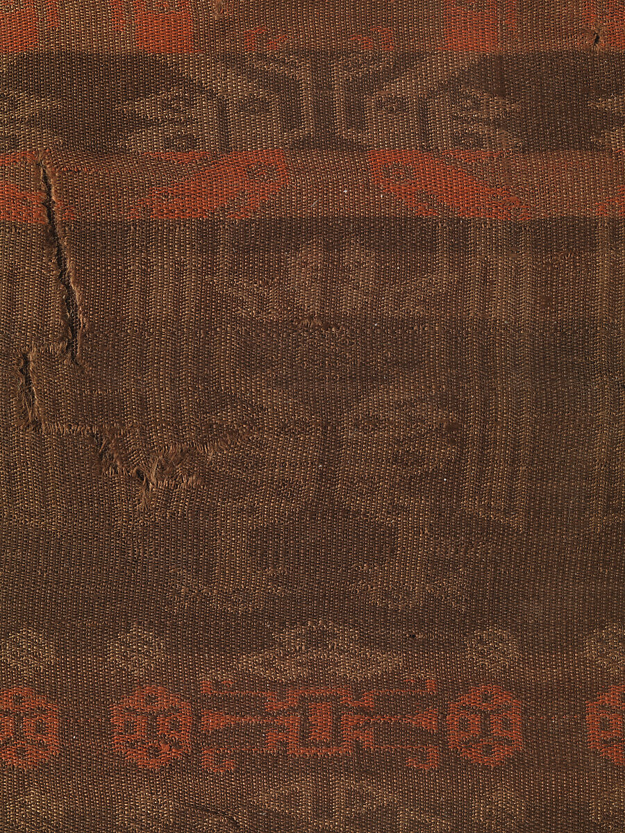 Textile with Stripes and Confronted Birds, Warp-faced compound plain weave silk, China