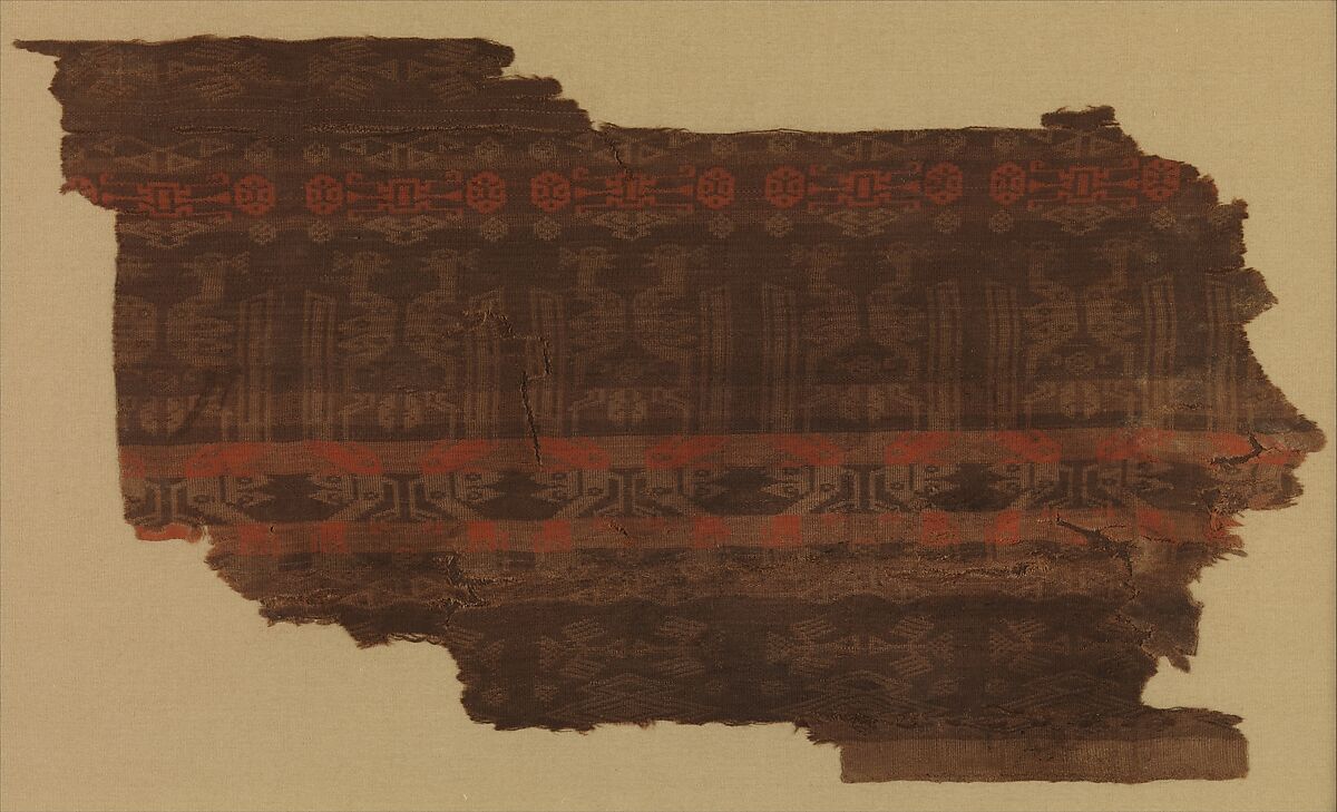 Textile with Stripes and Confronted Birds, Woven silk: warp-faced compound plain weave, China