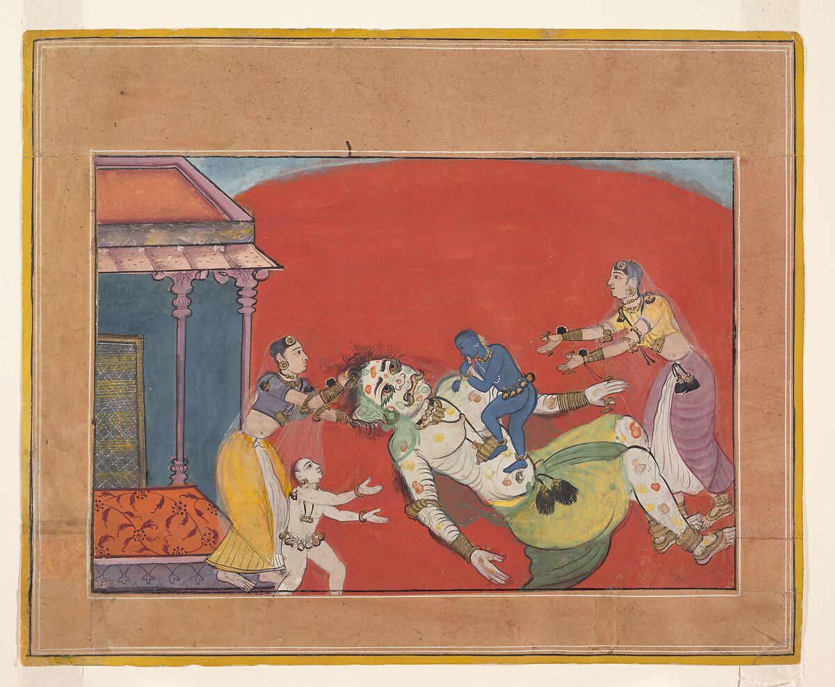 The Death of the Demoness Putana: Folio from a Bhagavata Purana Series, Opaque watercolor and ink paper, Western India, Bikaner, Rajasthan 