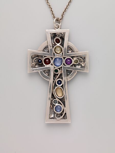 Pendant, Edward Everett Oakes (American, 1891–1960), Silver with colored stones including blue, pink and yellow sapphires, garnets, a tourmaline, and an emerald., American