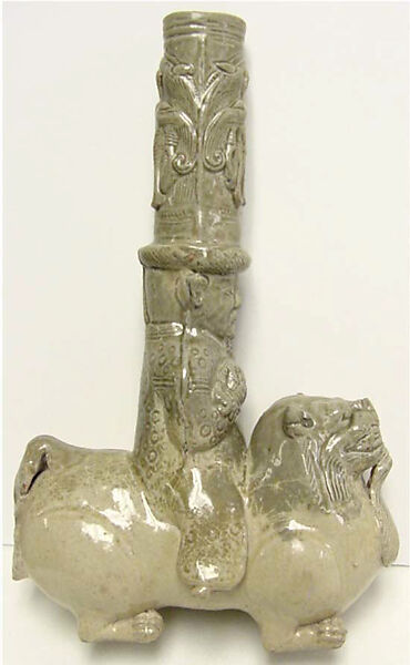 Figure of a Man Astride a Mythical Beast, Stoneware with celadon glaze (Yue ware), China