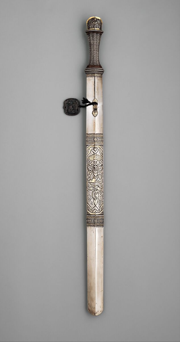 Sword and Scabbard (dpa’ rtags), Steel, silver, gold, copper alloy, wood, Bhutanese