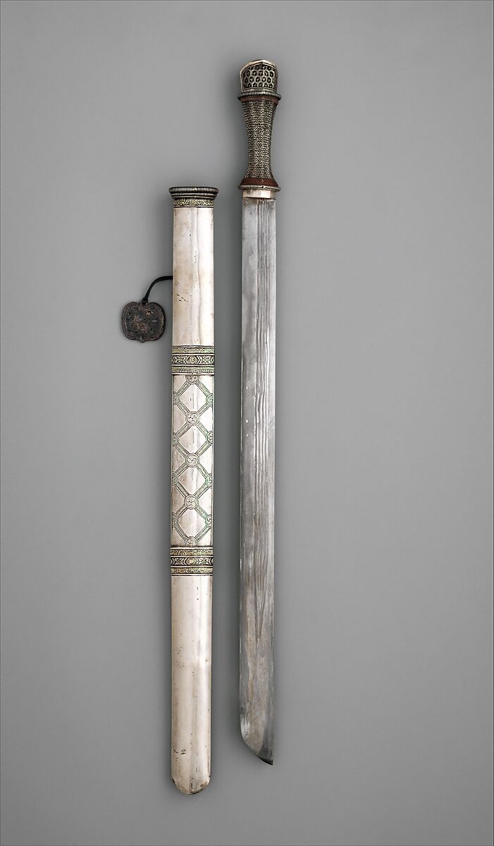 Sword and Scabbard (dpa’ rtags), Steel, silver, gold, copper alloy, wood, Bhutanese