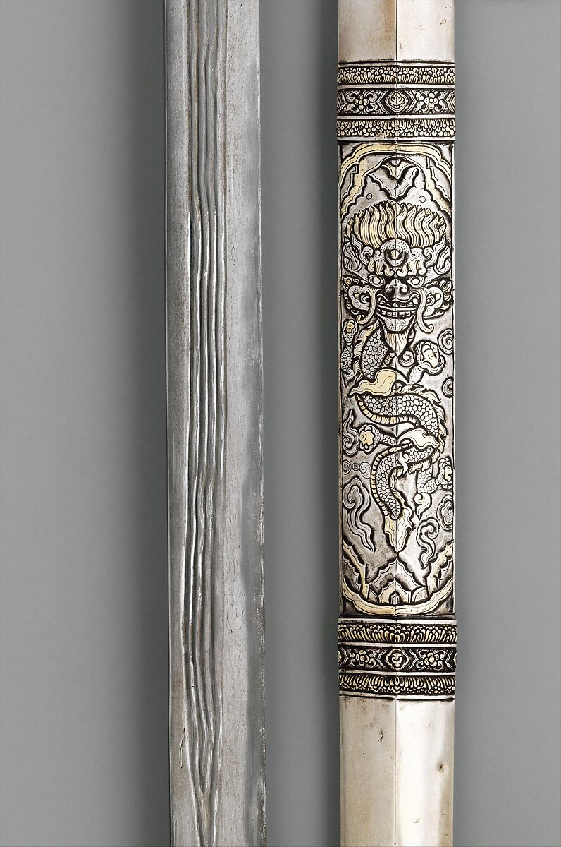 Sword and Scabbard (dpa’ rtags), Steel, silver, gold, copper alloy, wood, Bhutanese