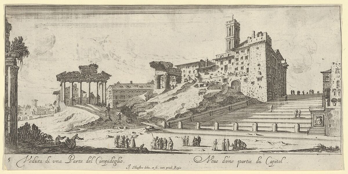 View of the Capitoline Hill in Rome from the East, Israel Silvestre (French, Nancy 1621–1691 Paris), Etching 