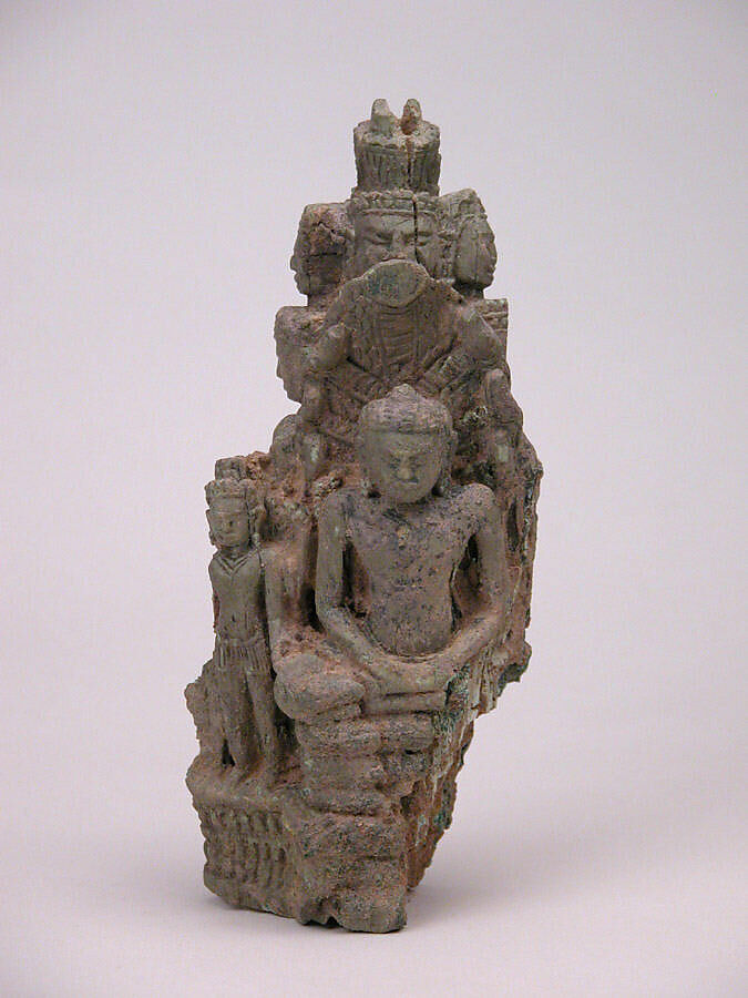 Seated Buddha Protected by Naga (front), Dancing Multi-Headed Hevajra (back), Ivory, Thailand or Cambodia 