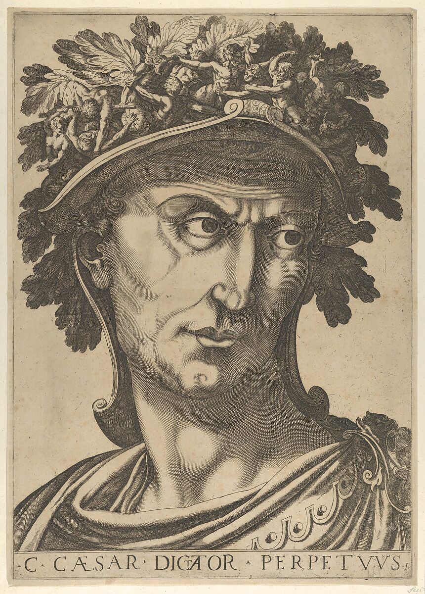 Plate 1: Julius Caesar looking to the right, from 'The Twelve Caesars', Anonymous, Etching and engraving 