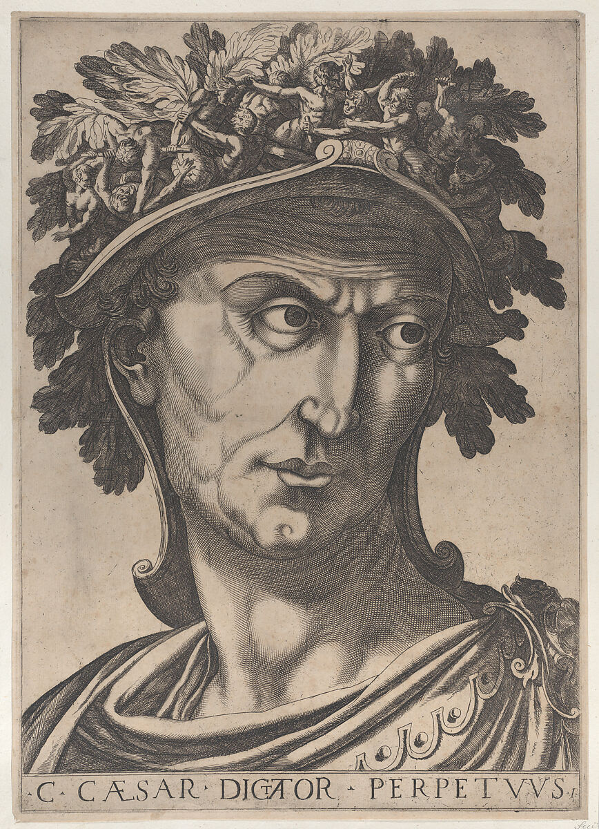 Plate 1: Julius Caesar looking to the right, from "The Twelve Caesars", Anonymous, Etching and engraving