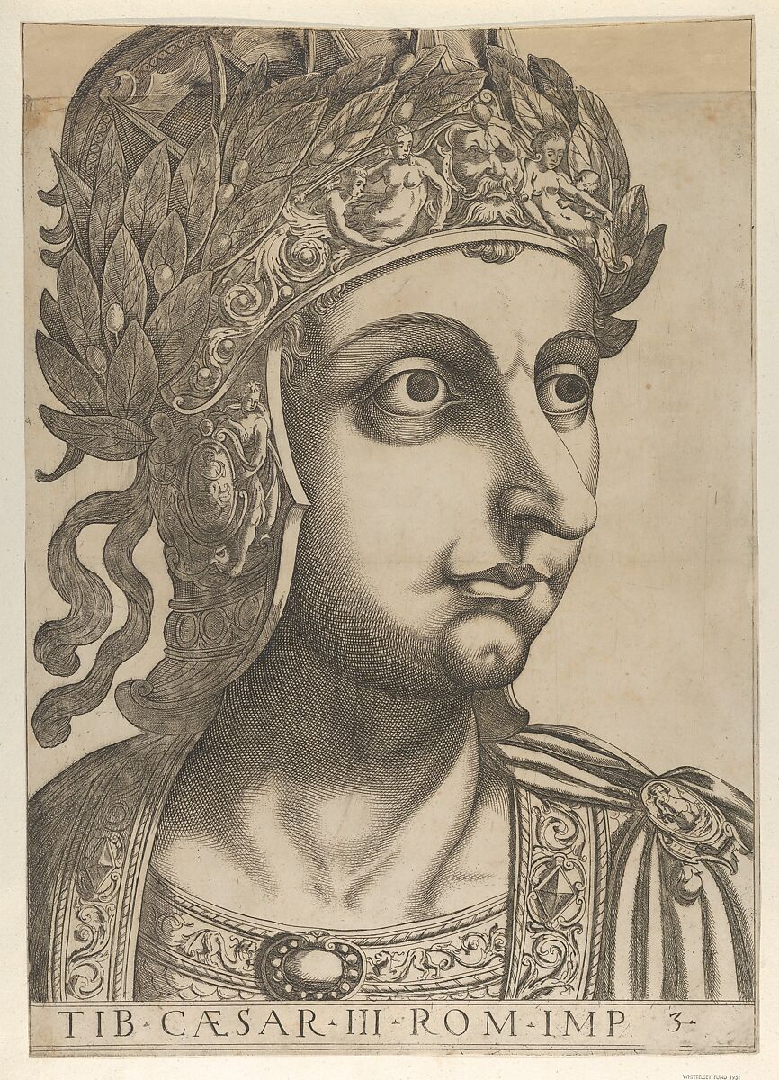 Plate 3: Tiberius turned to the right, from 'The Twelve Caesars', Anonymous, Etching and engraving 
