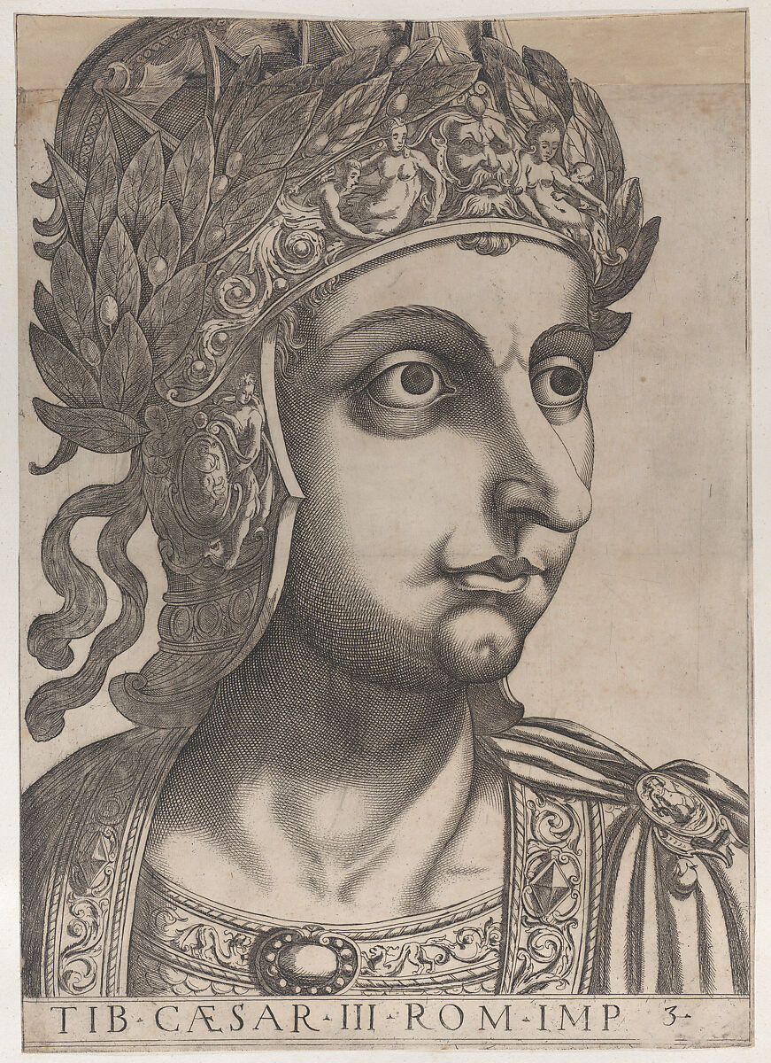 Plate 3: Tiberius turned to the right, from 'The Twelve Caesars', Anonymous, Etching and engraving