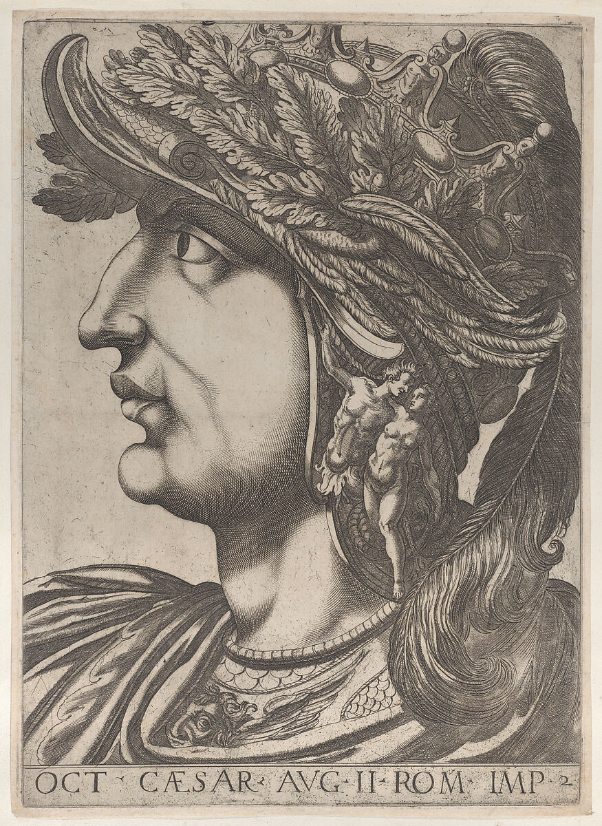 Plate 2: Octavius in profile to the left, from 'The Twelve Caesars', Anonymous, Etching and engraving