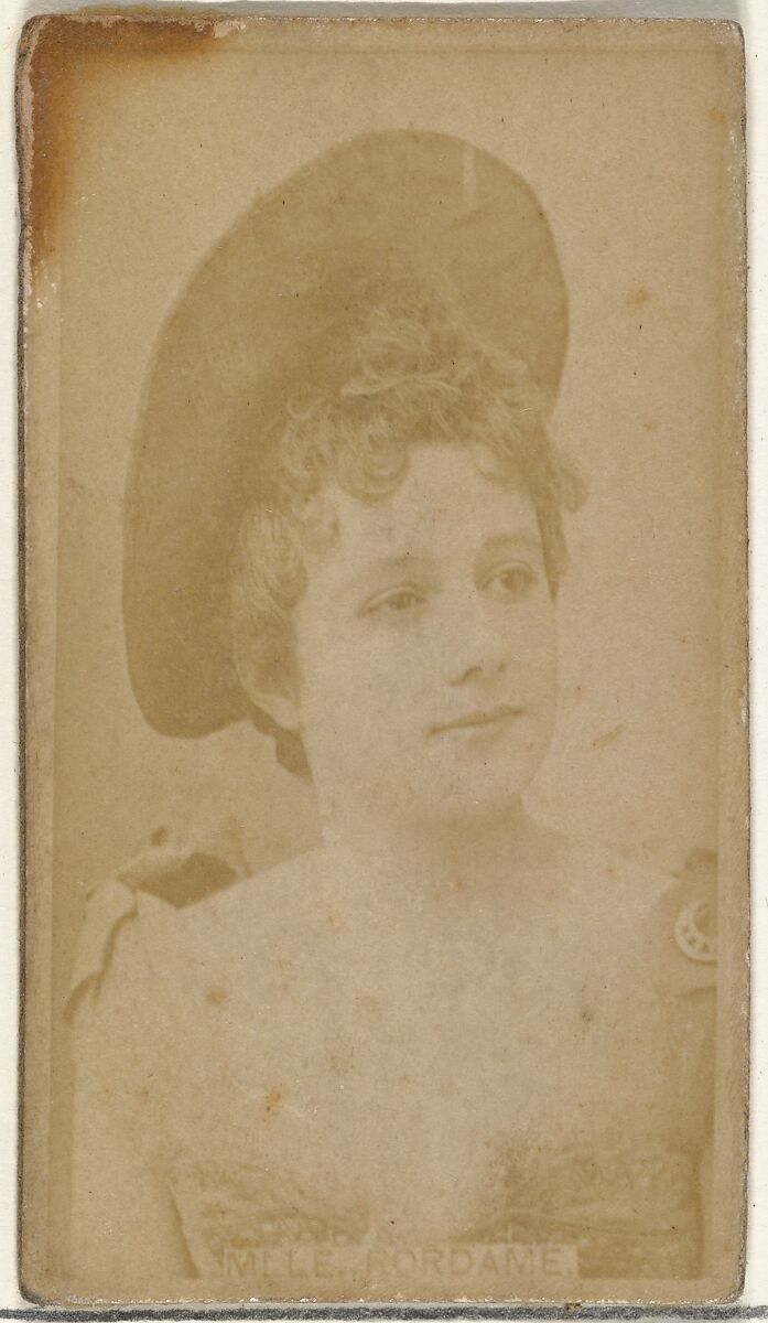 Mlle. Rordame, from the Actors and Actresses series (N145-8) issued by Duke Sons & Co. to promote Duke Cigarettes, Issued by W. Duke, Sons &amp; Co. (New York and Durham, N.C.), Albumen photograph 