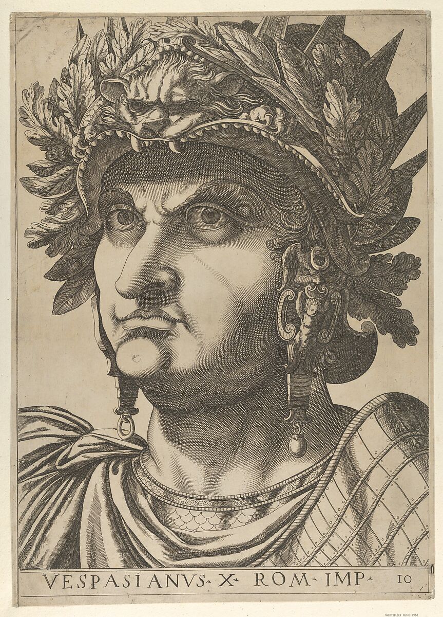 Plate 10: Vespasian with his head turned slightly to the left, from "The Twelve Caesars", Anonymous, Etching and engraving 