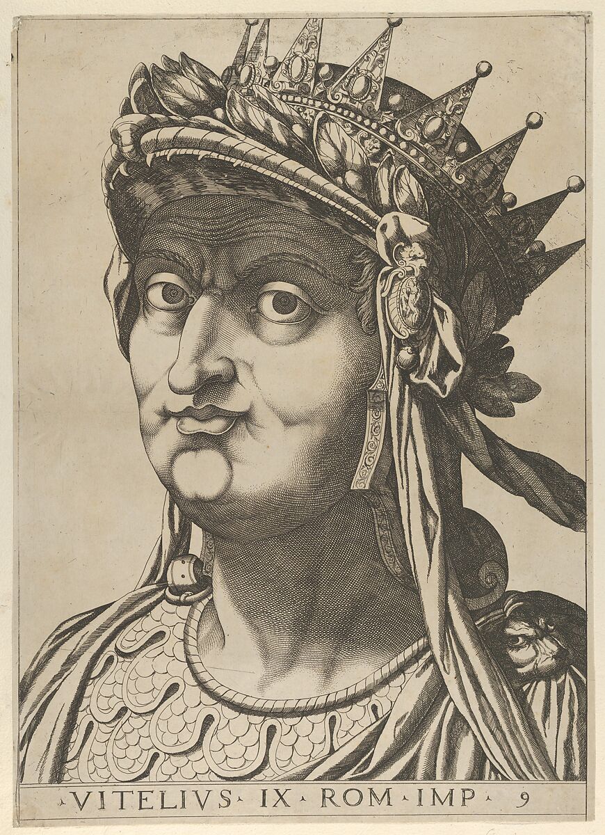 Plate 9: Aulus Vitellius with his head turned slightly to the left, from "The Twelve Caesars", Anonymous, Etching and engraving 