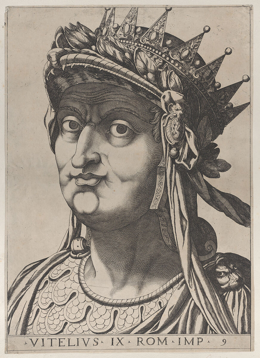 Plate 9: Aulus Vitellius with his head turned slightly to the left, from "The Twelve Caesars", Anonymous, Etching and engraving