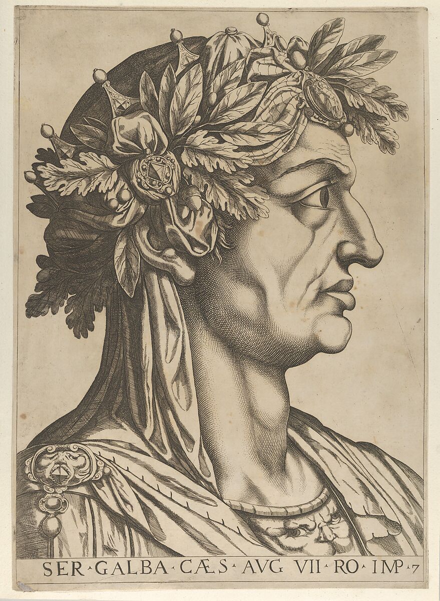 Plate 7: Sergius Galba in profile to the right, from "The Twelve Caesars", Anonymous, Etching and engraving 