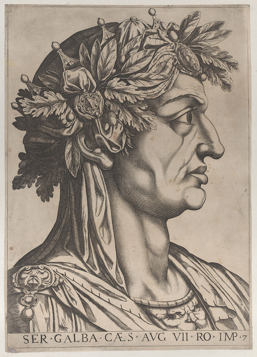 Plate 7: Sergius Galba in profile to the right, from "The Twelve Caesars", Anonymous, Etching and engraving
