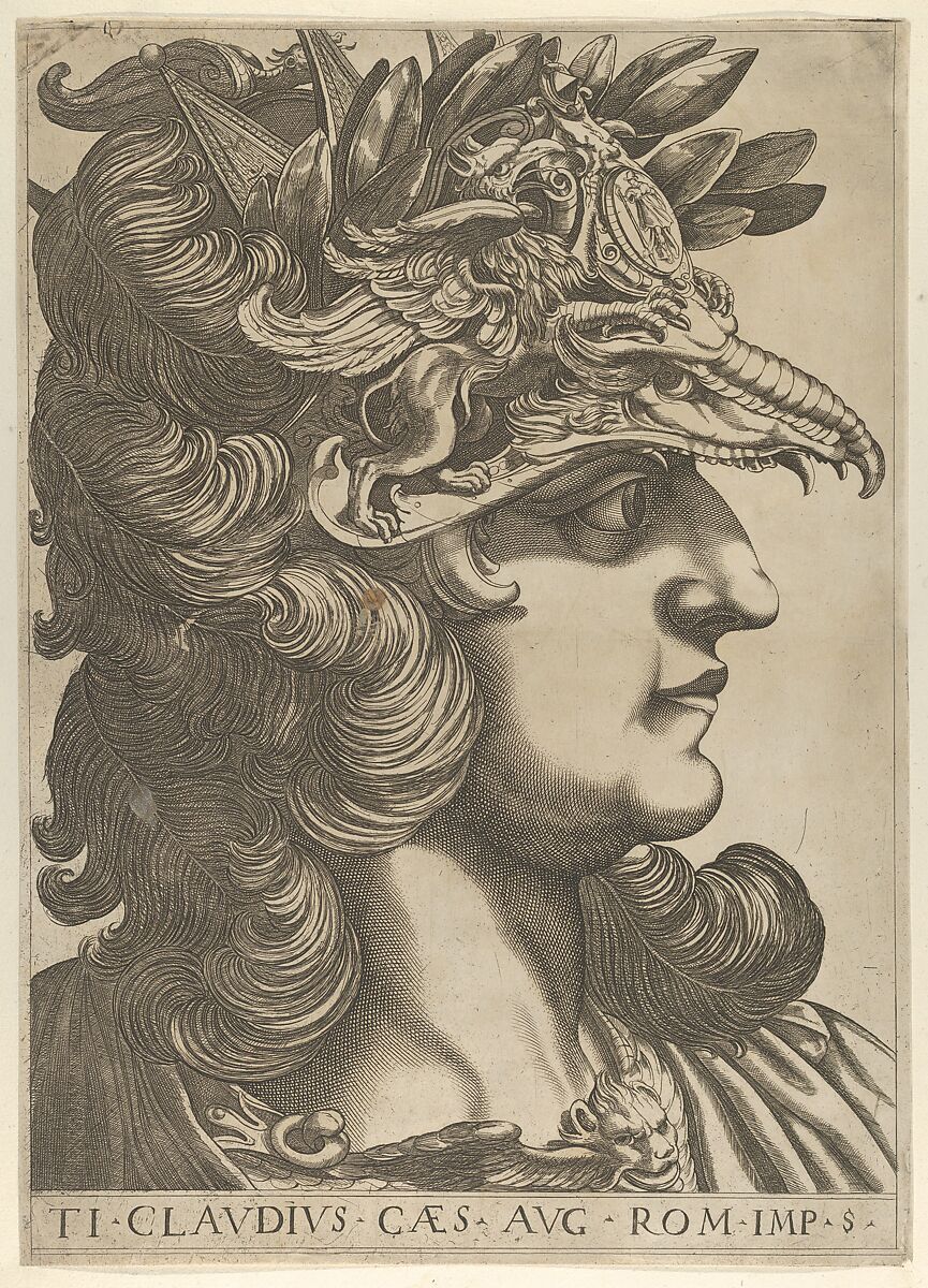 Plate 5: Tiberius Claudius in profile to the right, from "The Twelve Caesars", Anonymous, Etching and engraving 