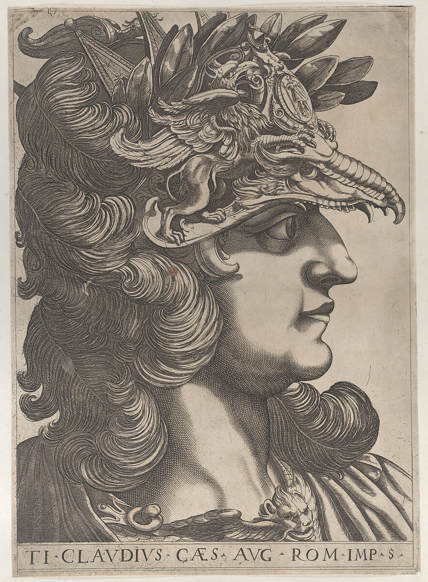 Plate 5: Tiberius Claudius in profile to the right, from "The Twelve Caesars", Anonymous, Etching and engraving