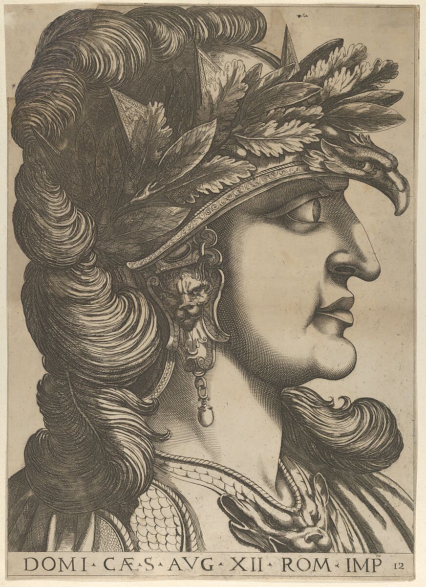 Plate 12: Domitian in profile to the right, from "The Twelve Caesars", Anonymous, Etching and engraving 
