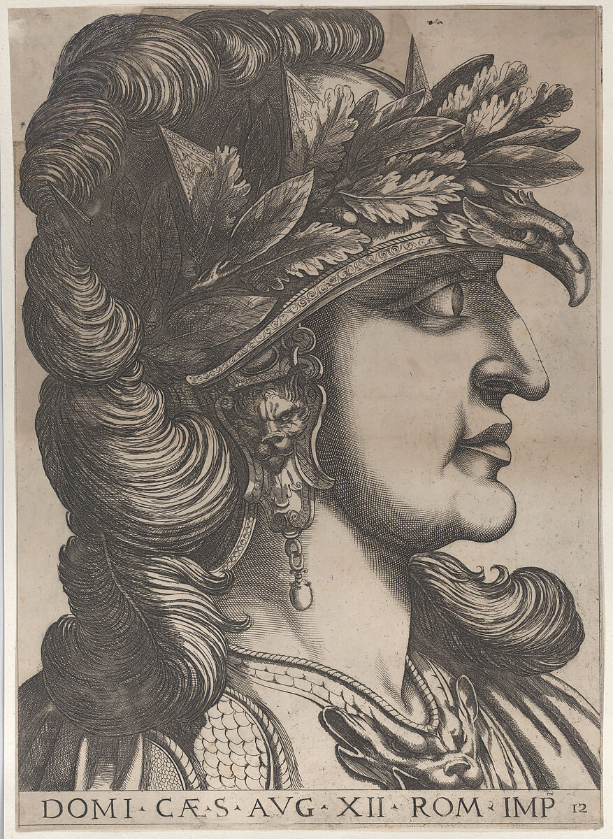 Plate 12: Domitian in profile to the right, from "The Twelve Caesars", Anonymous, Etching and engraving