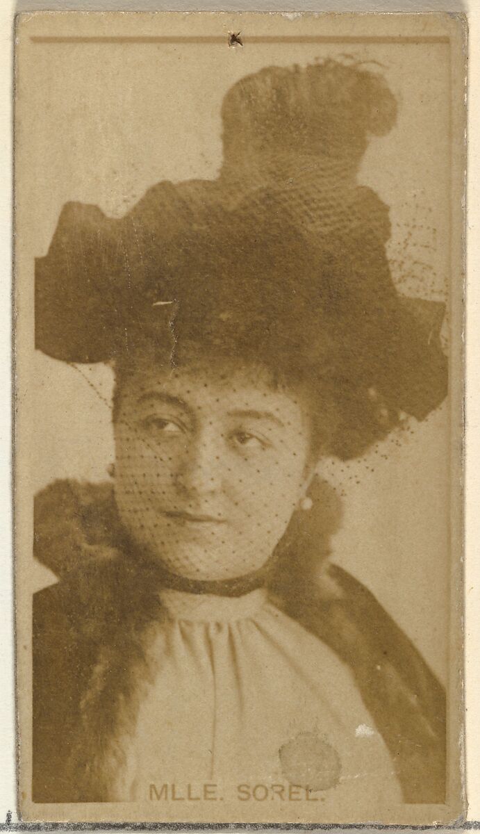 Mlle. Sorel, from the Actors and Actresses series (N145-8) issued by Duke Sons & Co. to promote Duke Cigarettes, Issued by W. Duke, Sons &amp; Co. (New York and Durham, N.C.), Albumen photograph 