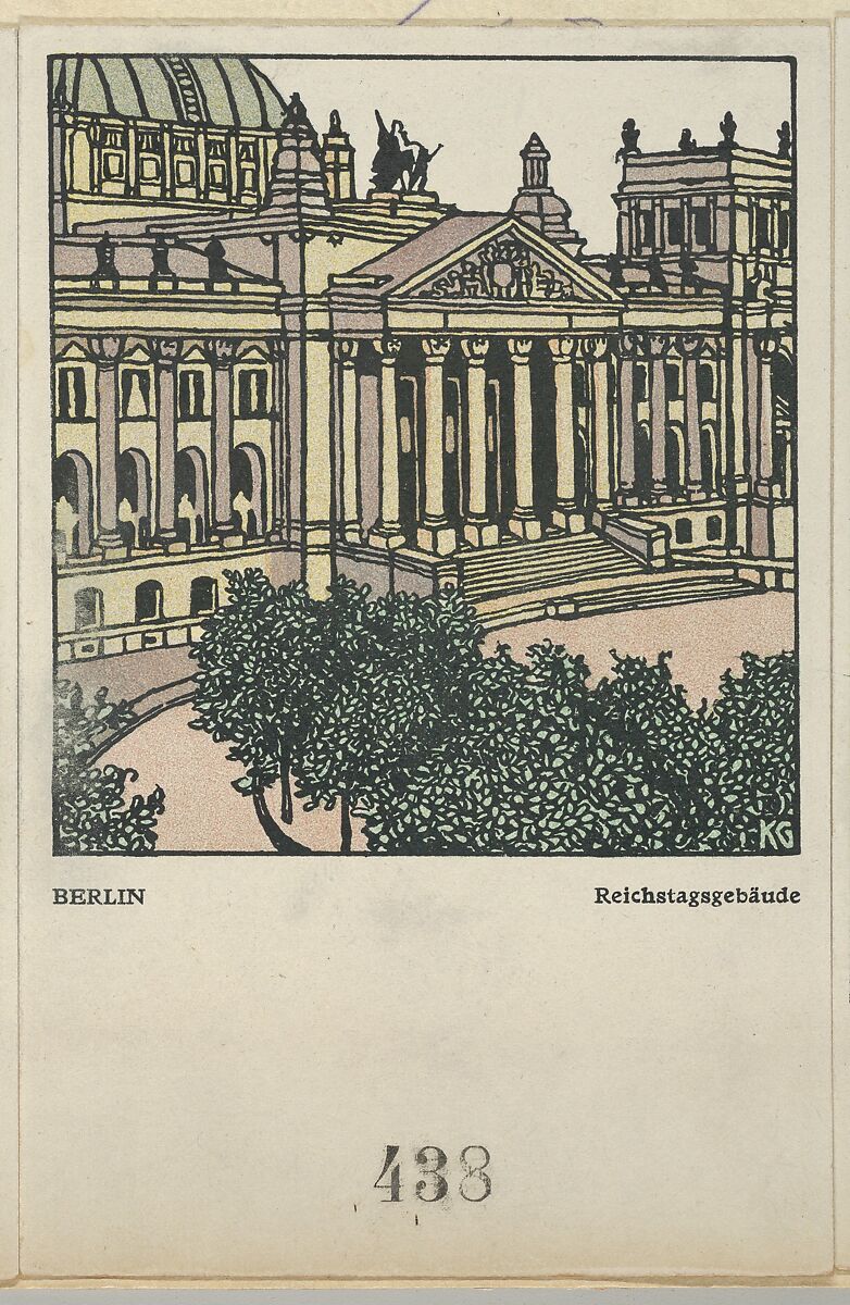Berlin: Reichstag Building (Reichstagsgebäude), Gustav Kalhammer (Austrian, Vienna 1886–1919/20 (?) Vienna), Color lithograph 