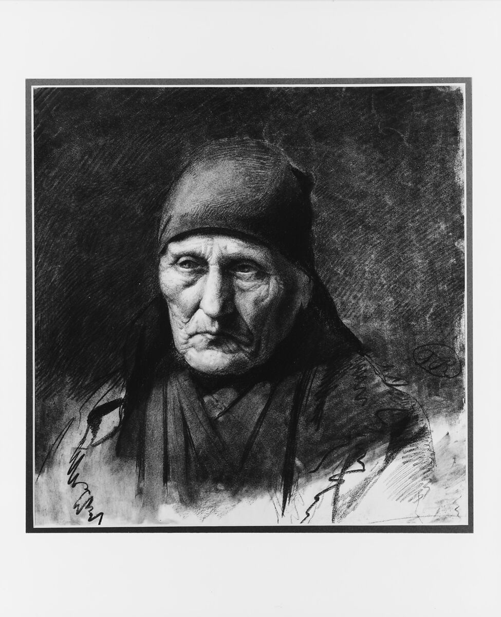 Character Study, Toby E. Rosenthal (1848–1917), Charcoal on white wove paper, American
