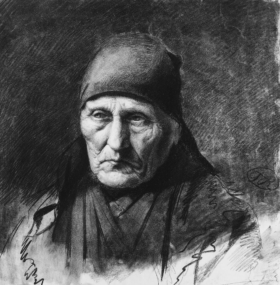 Character Study, Toby E. Rosenthal (1848–1917), Charcoal on white wove paper, American 