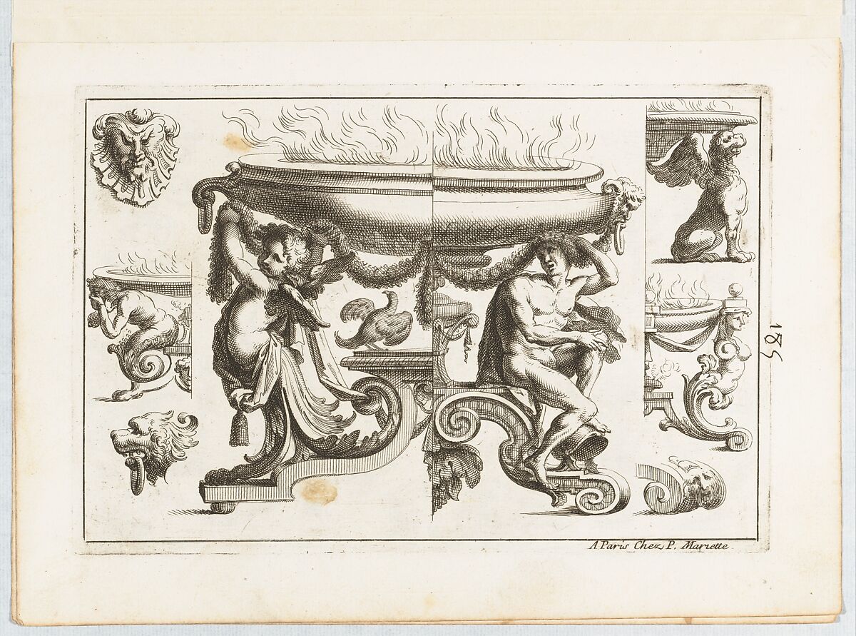 Plate 4, from "Desseins de Brasiers dont les Ornements peuuent Seruir aux Cuuettes, Tables, et autres Ouurages d'Orfeurerie", Alexis Loir (French, 1640–1713), Etching