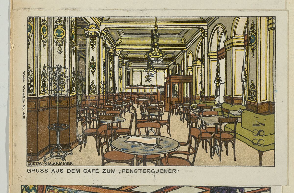 Gruss aus dem Café zum "Fenstergucker", Gustav Kalhammer (Austrian, Vienna 1886–1919/20 (?) Vienna), Color lithograph 