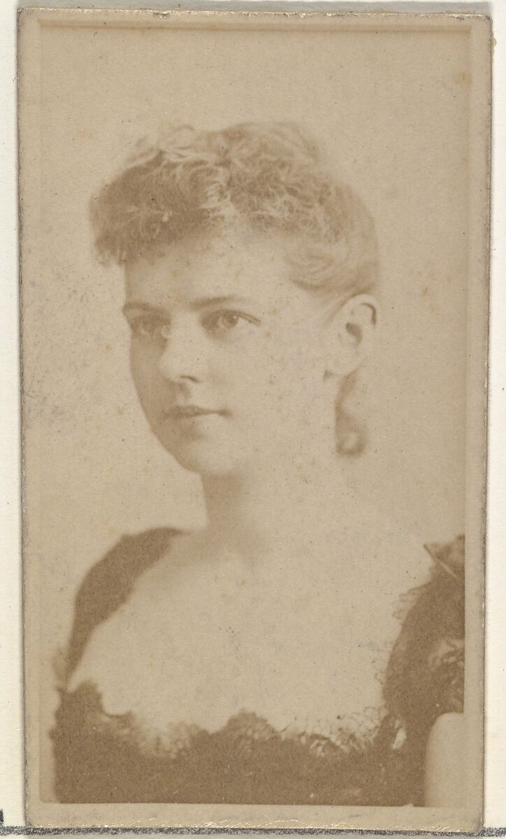 [Actress wearing dark gown with lace neckline], from the Actors and Actresses series (N145-8) issued by Duke Sons & Co. to promote Duke Cigarettes, Issued by W. Duke, Sons &amp; Co. (New York and Durham, N.C.), Albumen photograph 