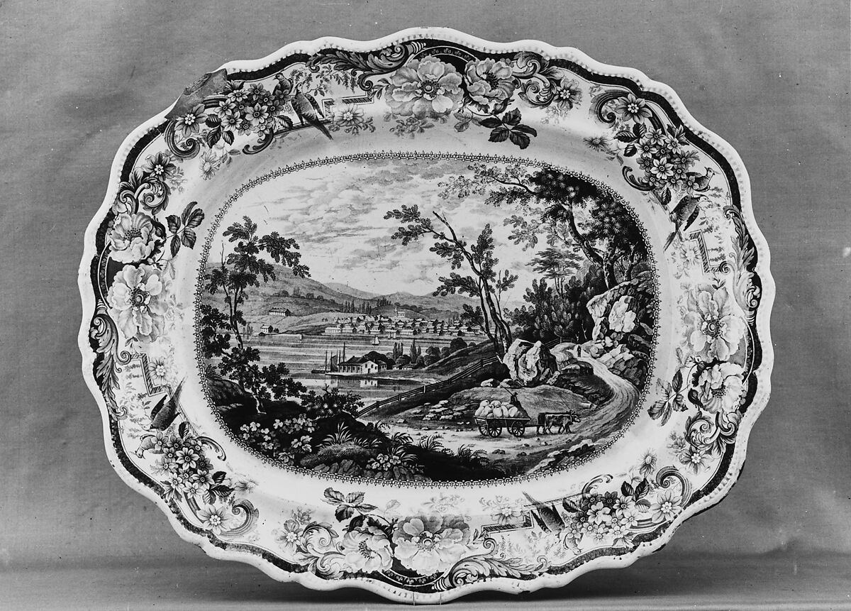 Platter, James and Ralph Clews (British, Cobridge, Stoke-on-Trent, active ca. 1818–36), Earthenware, transfer-printed, British (American market) 