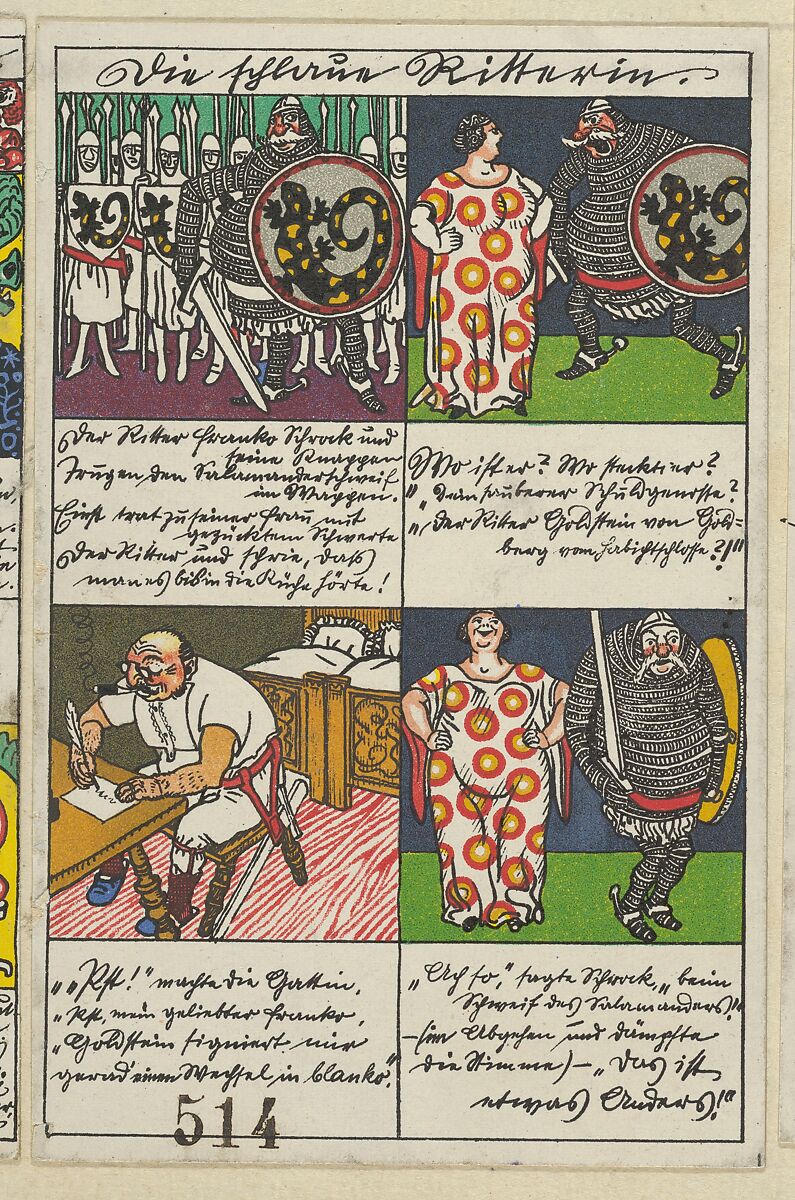 The Clever Lady Knight (Die schlaue Ritterin), Moriz Jung (Austrian (born Czechoslovakia) Moravia 1885–1915 Manilowa (Carpathians)), Color lithograph 