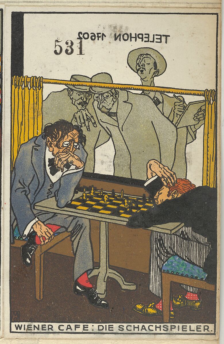 Viennese Café: The Chess Players (Wiener Café: Die Schachspieler), Moriz Jung (Austrian (born Czechoslovakia) Moravia 1885–1915 Manilowa (Carpathians)), Color lithograph 