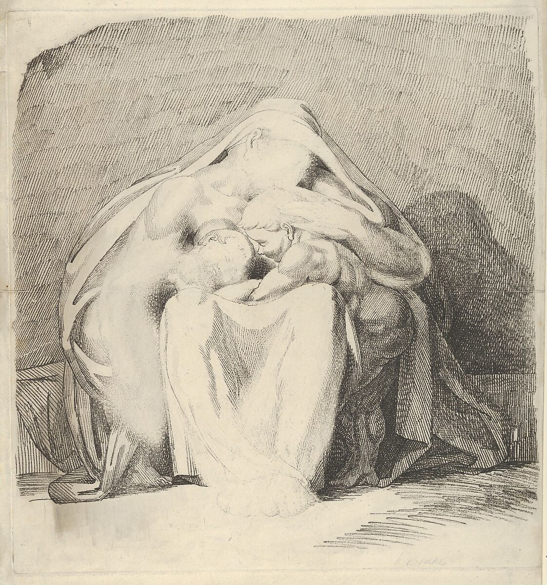 Night and Her Children Aither and Hemera (Hesiod, Theogony), Henry Fuseli (Swiss, Zürich 1741–1825 London), Soft-ground etching; unfinished 