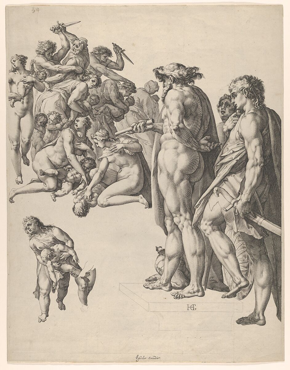 Massacre of the Innocents, Hendrick Goltzius (Netherlandish, Mühlbracht 1558–1617 Haarlem), Engraving; third state of three 